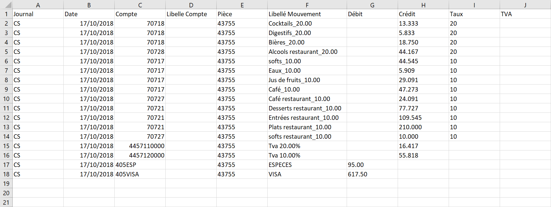 Exemple d'export comptable