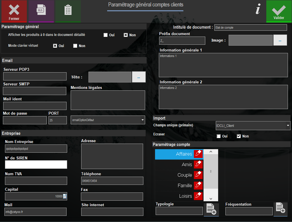 page des paramétrages compte client zatyoo