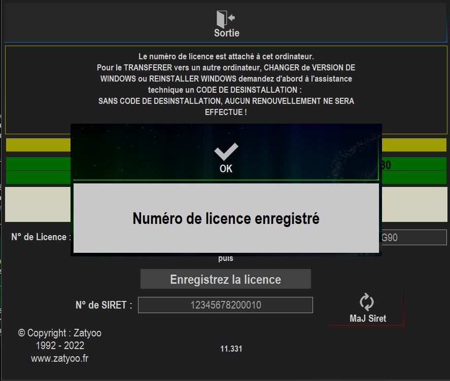 Licence valide