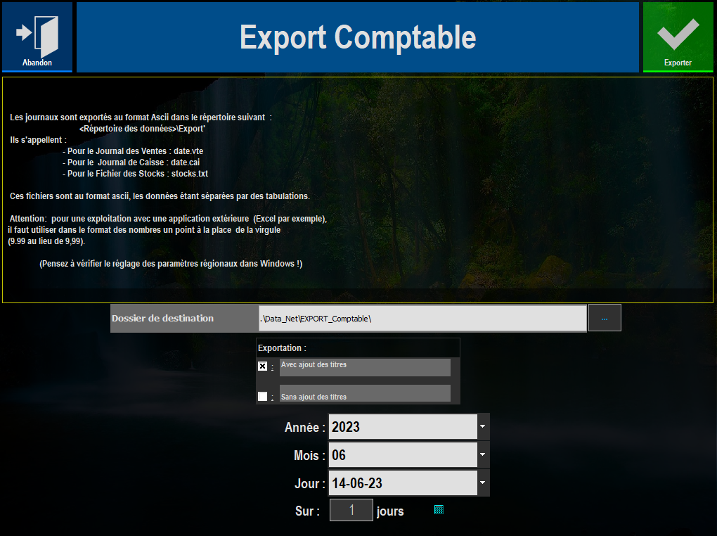 Export compta