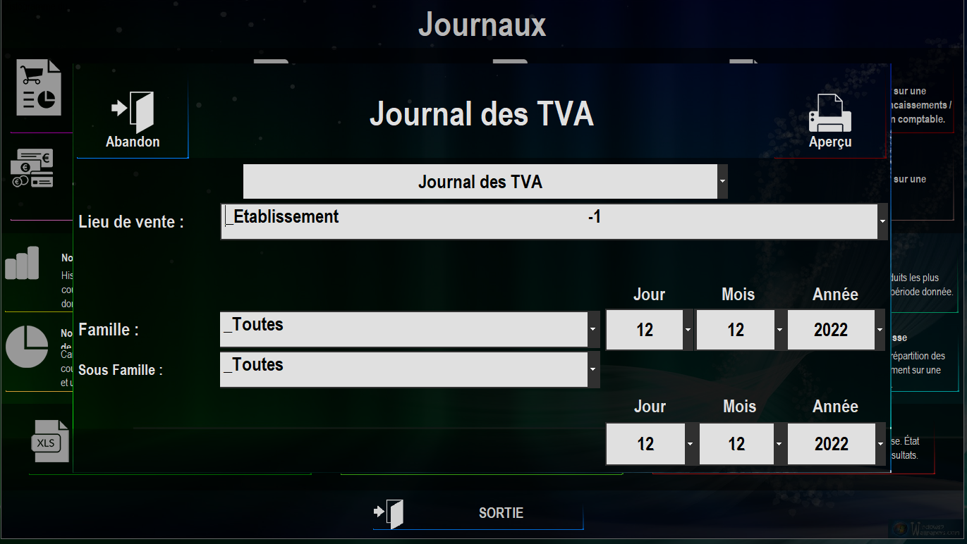 Ecran d'édition du journal des TVA