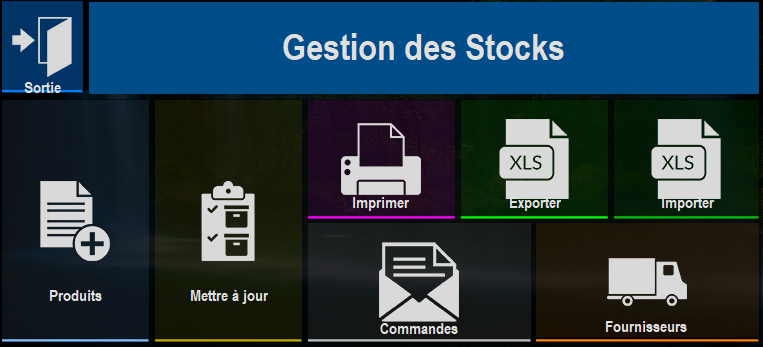 écran gestion de cave/stock