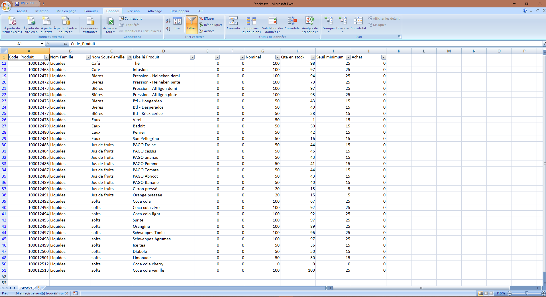 arrangement des données dans Excel