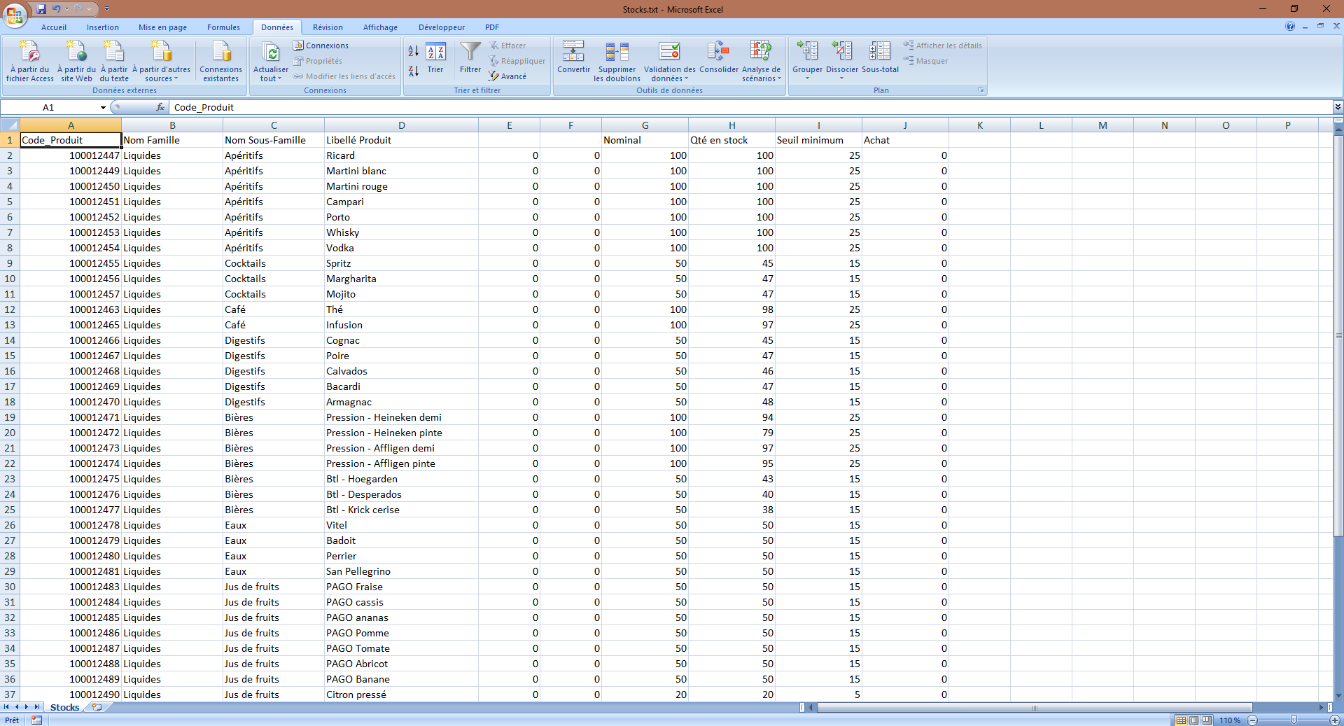 arrangement des données dans Excel