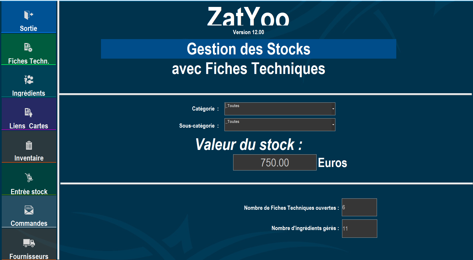 Tableau de bord stock