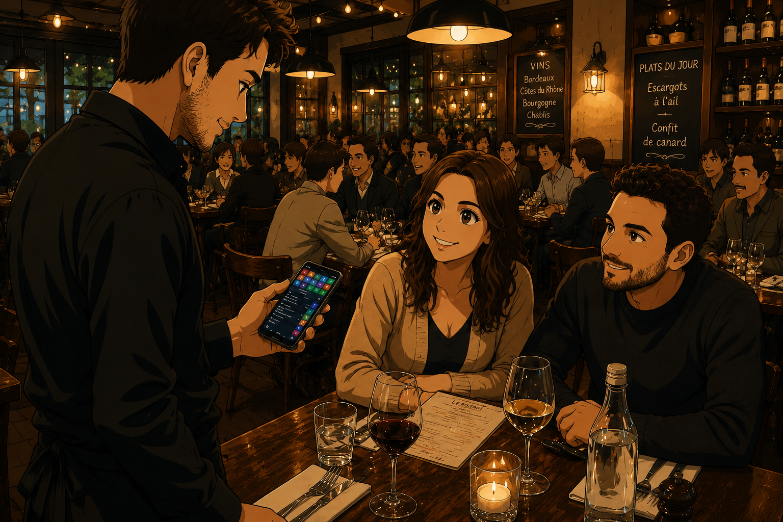 Serveur prenant une commande à table avec Zatyoo Mobilité