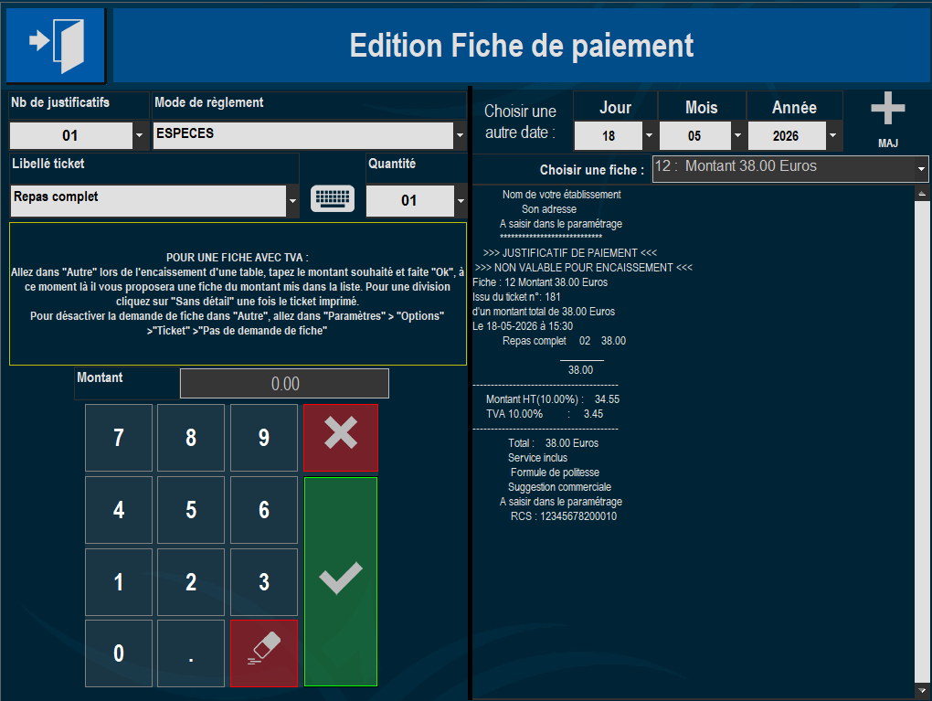 Édition fiche de paiement Zatyoo